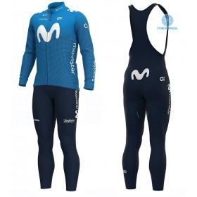 Set Fietsshirt Lange Mouw + Lange Koersbroek 2020 Movistar Team N001 Winter Thermal Fleece
